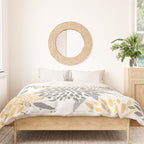 Floral Prints,  Leaves and Blooms, Gray and Yellow Duvet Cover Gallery Image 3