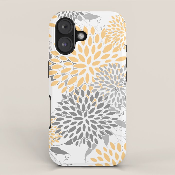 Floral Prints,  Leaves and Blooms, Gray and Yellow iPhone Case Gallery Image 1