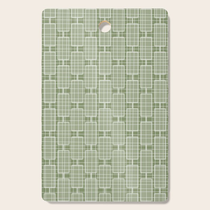 Mid Century Modern Woven Link Pattern in Green Sage Cutting Board Gallery Image 1