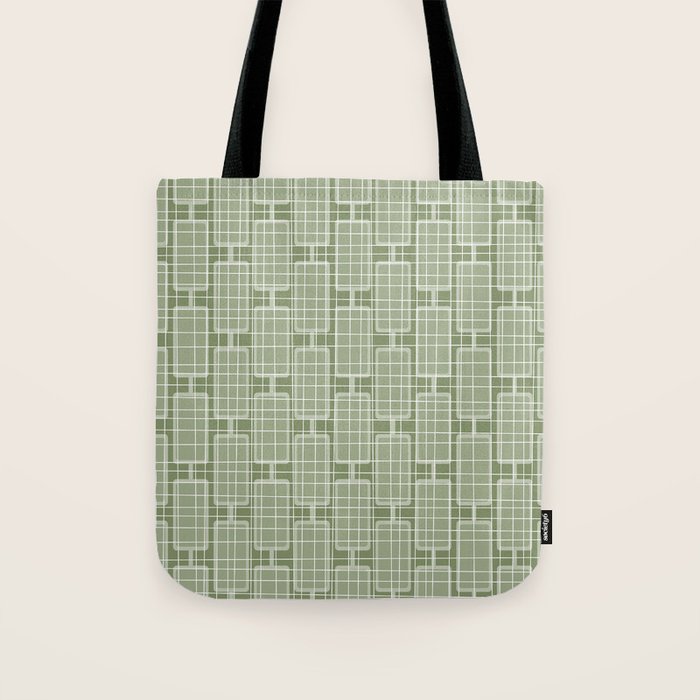 Mid Century Modern Woven Link Pattern in Green Sage Tote Bag Gallery Image 1