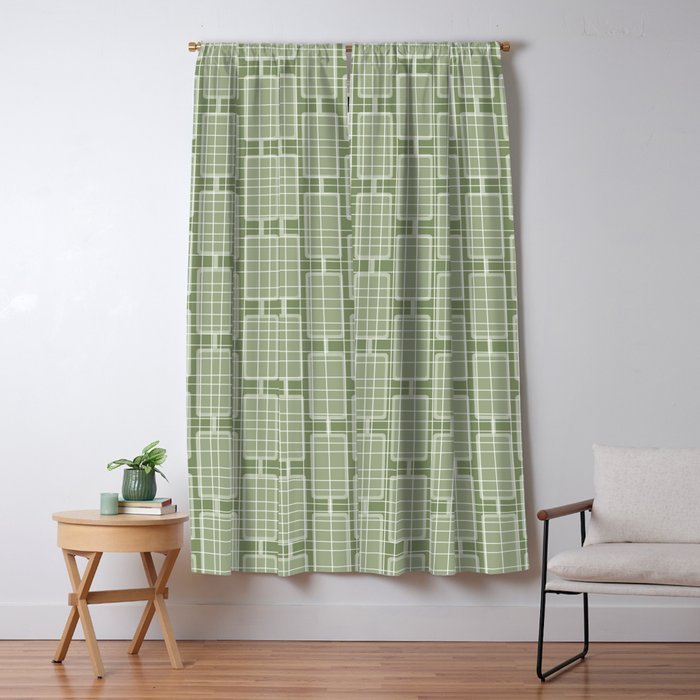 Mid Century Modern Woven Link Pattern in Green Sage Window Curtain Gallery Image 5