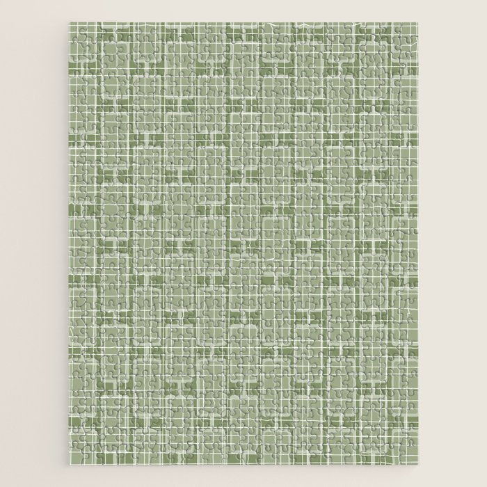 Mid Century Modern Woven Link Pattern in Green Sage Jigsaw Puzzle Gallery Image 1