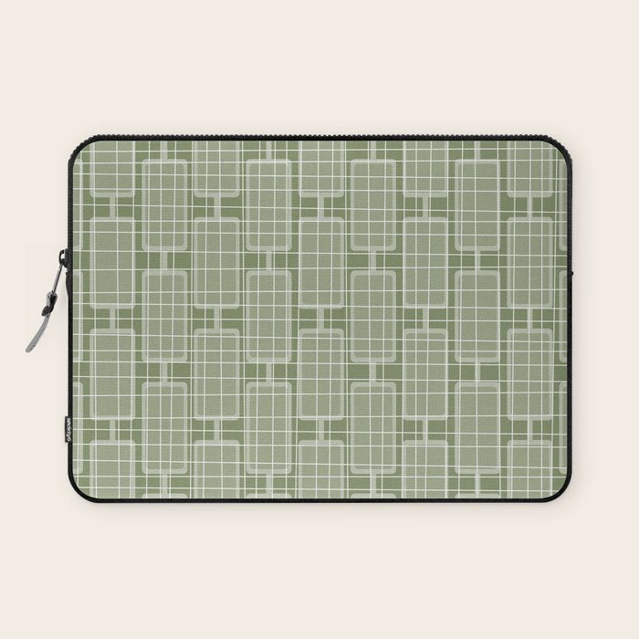 Mid Century Modern Woven Link Pattern in Green Sage Laptop Sleeve Gallery Image 1