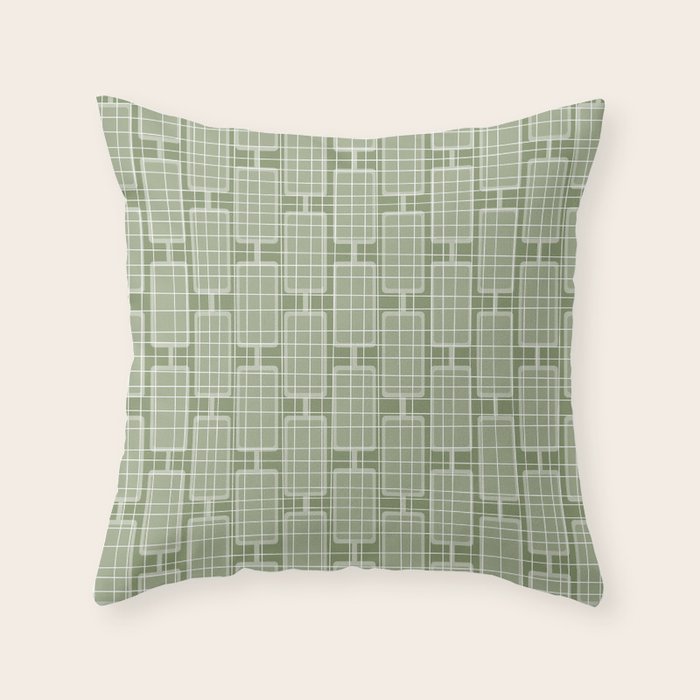 Mid Century Modern Woven Link Pattern in Green Sage Throw Pillow Gallery Image 6