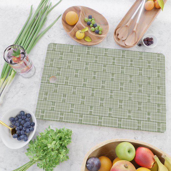Mid Century Modern Woven Link Pattern in Green Sage Cutting Board Gallery Image 2