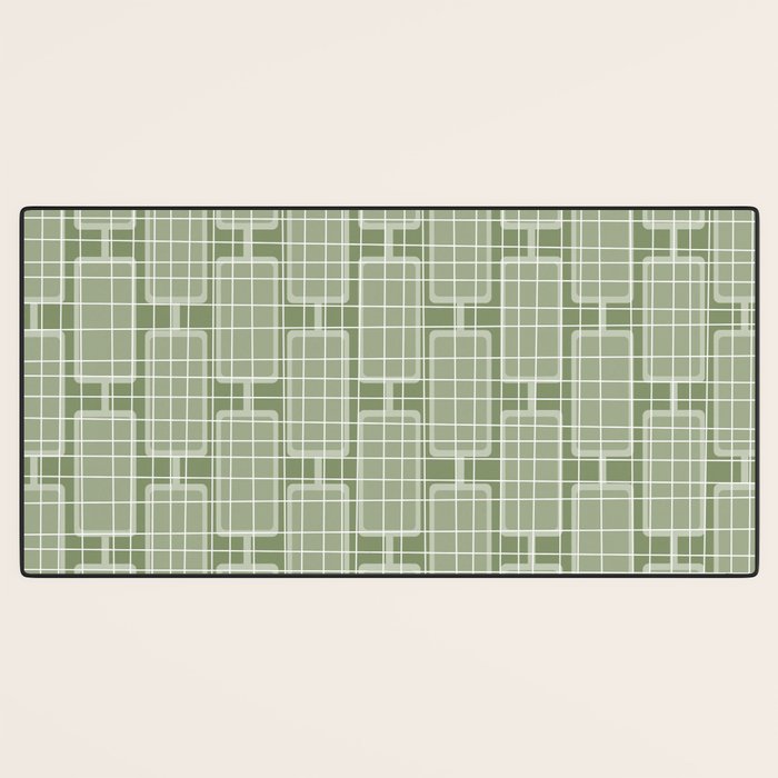 Mid Century Modern Woven Link Pattern in Green Sage Desk Mat Gallery Image 3