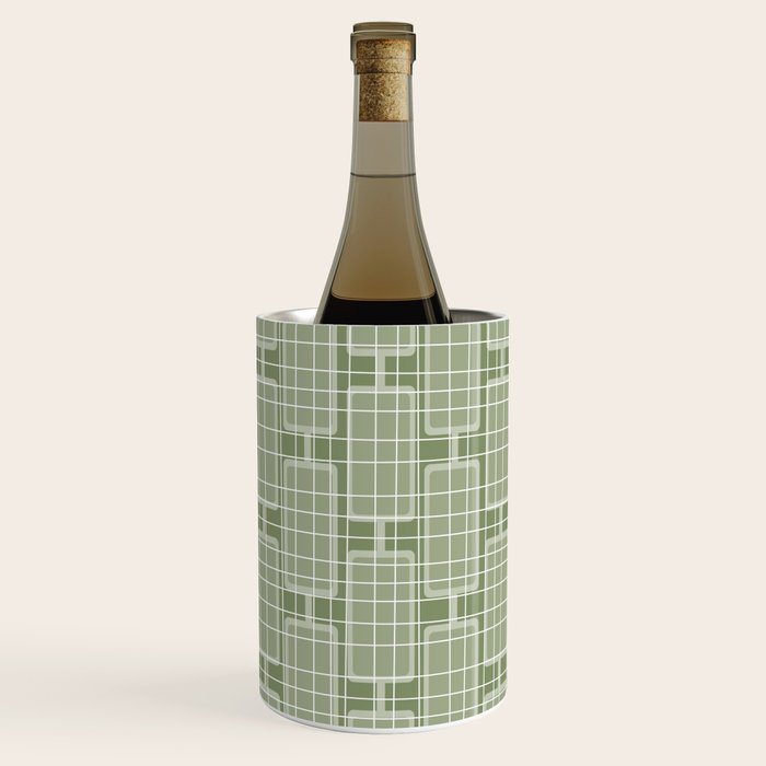 Mid Century Modern Woven Link Pattern in Green Sage Wine Chiller Gallery Image 1