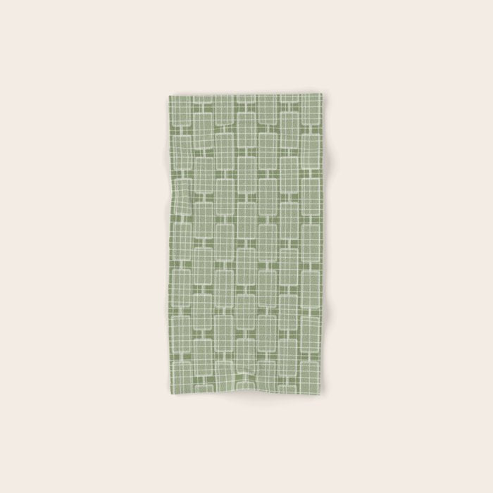 Mid Century Modern Woven Link Pattern in Green Sage Bath Towel Gallery Image 1