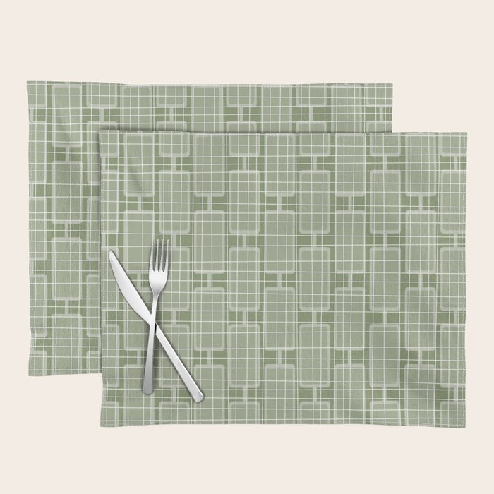 Mid Century Modern Woven Link Pattern in Green Sage Placemat Gallery Image 1