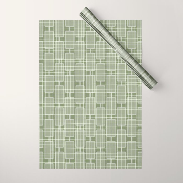 Mid Century Modern Woven Link Pattern in Green Sage Wrapping Paper Gallery Image 1