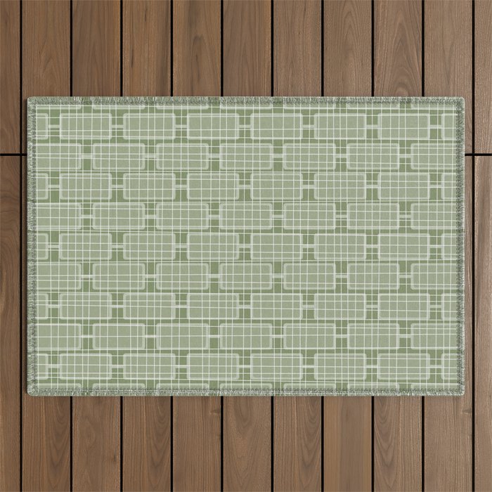 Mid Century Modern Woven Link Pattern in Green Sage Outdoor Rug Gallery Image 1
