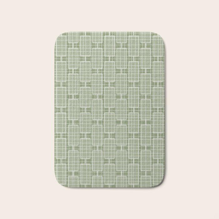 Mid Century Modern Woven Link Pattern in Green Sage Bath Mat Gallery Image 1