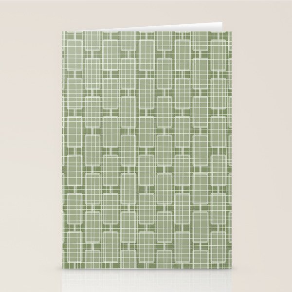Mid Century Modern Woven Link Pattern in Green Sage Stationery Card Gallery Image 2