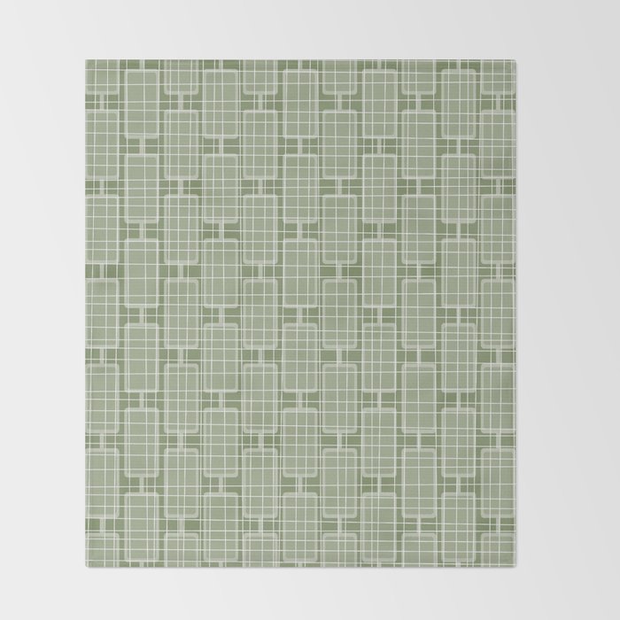 Mid Century Modern Woven Link Pattern in Green Sage Throw Blanket Gallery Image 2