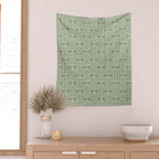 Mid Century Modern Woven Link Pattern in Green Sage Wall Tapestry Gallery Image 2
