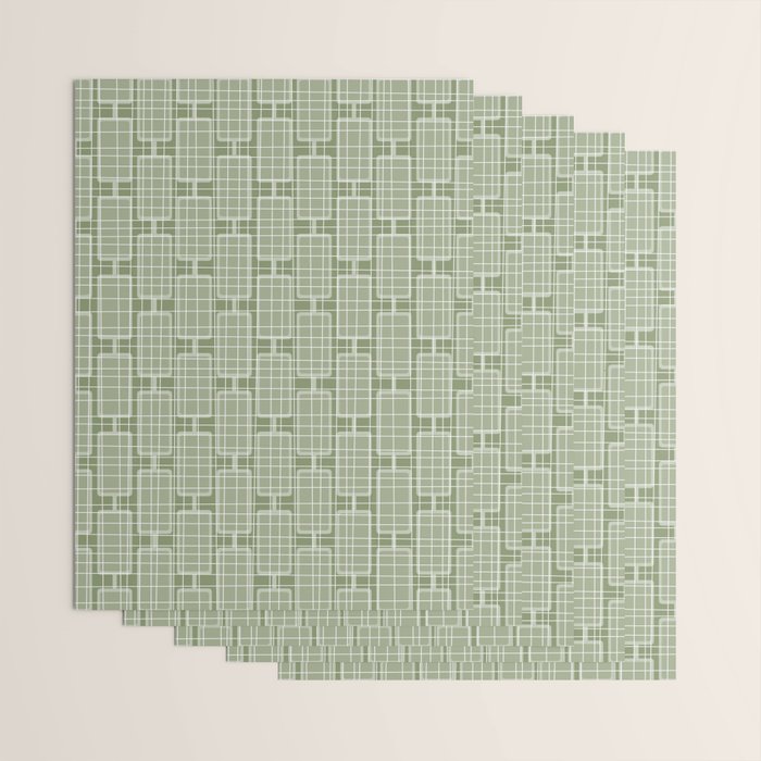 Mid Century Modern Woven Link Pattern in Green Sage Wrapping Paper Gallery Image 3