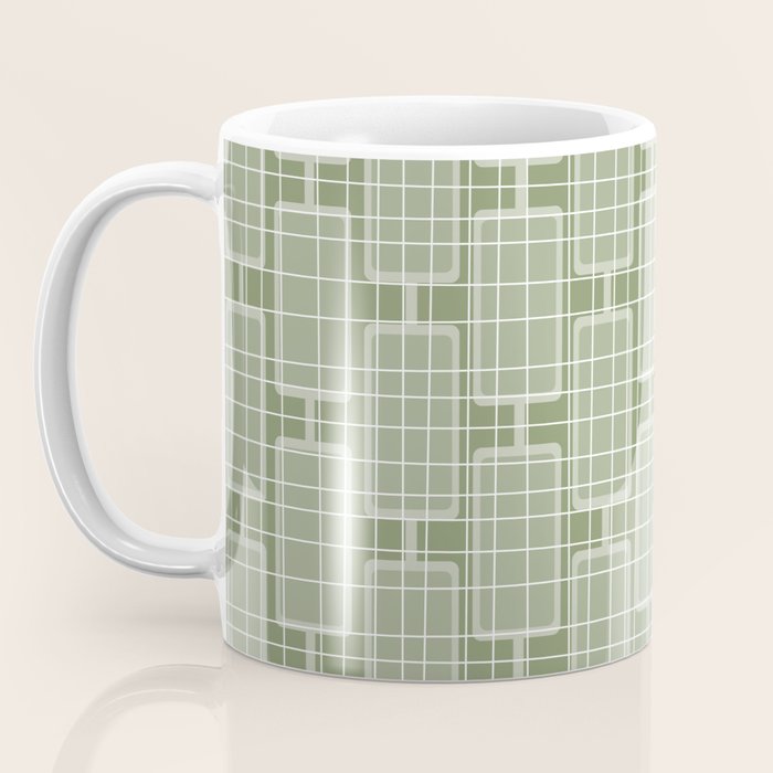 Mid Century Modern Woven Link Pattern in Green Sage Coffee Mug Gallery Image 3