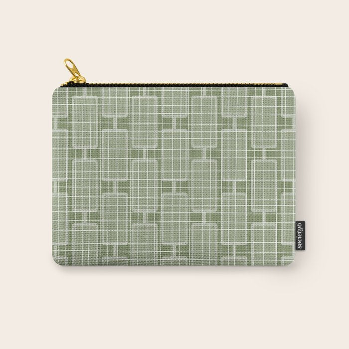 Mid Century Modern Woven Link Pattern in Green Sage Carry All Pouch Gallery Image 1
