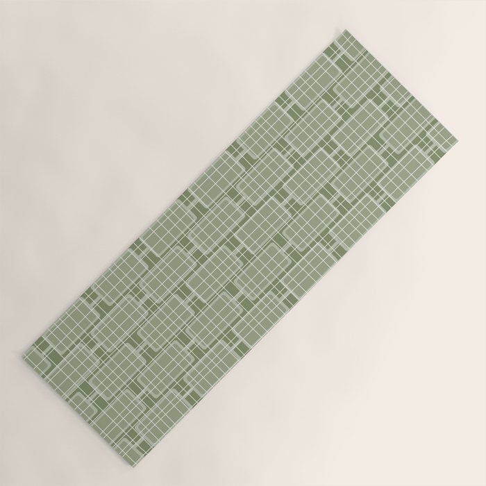 Mid Century Modern Woven Link Pattern in Green Sage Yoga Mat Gallery Image 1