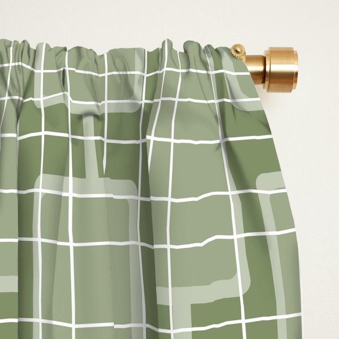 Mid Century Modern Woven Link Pattern in Green Sage Window Curtain Gallery Image 2
