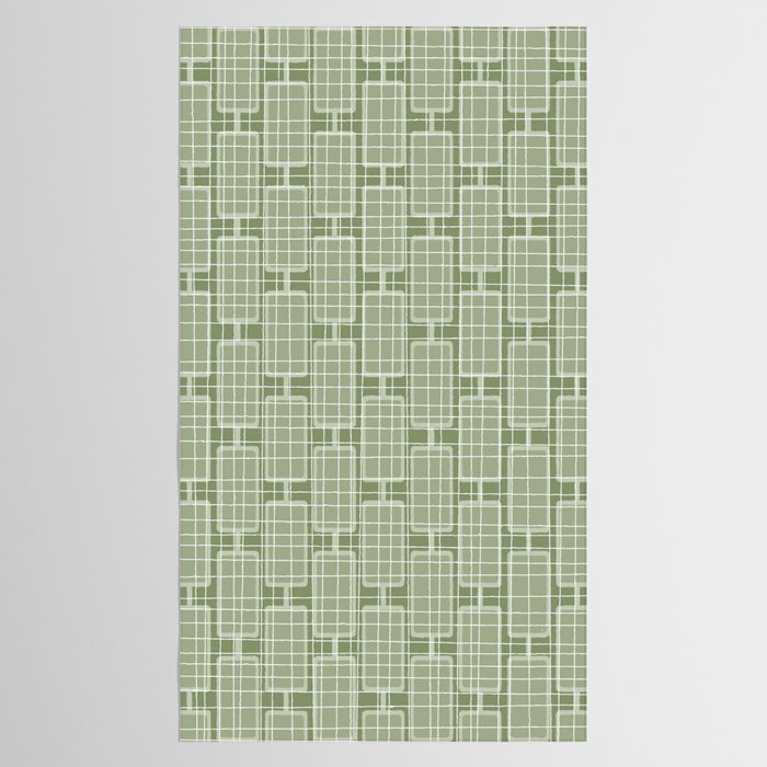 Mid Century Modern Woven Link Pattern in Green Sage Tablecloth Gallery Image 2