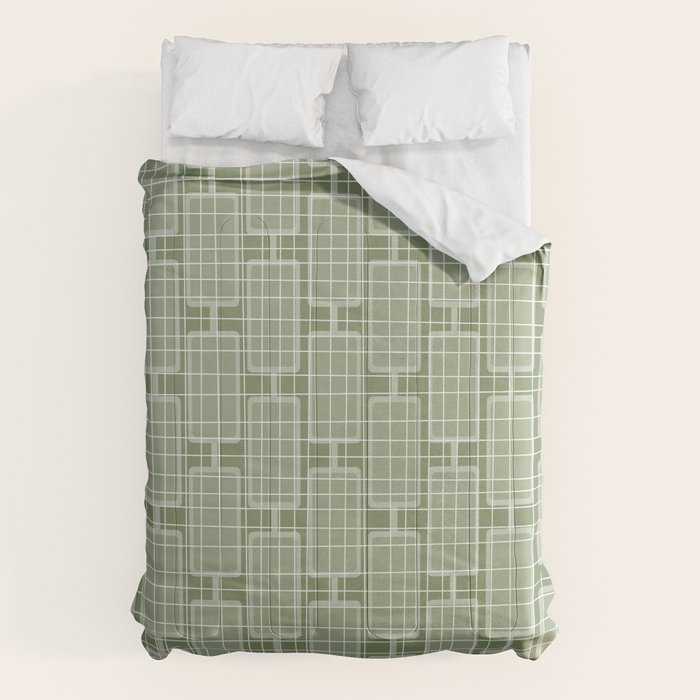 Mid Century Modern Woven Link Pattern in Green Sage Comforter Gallery Image 6