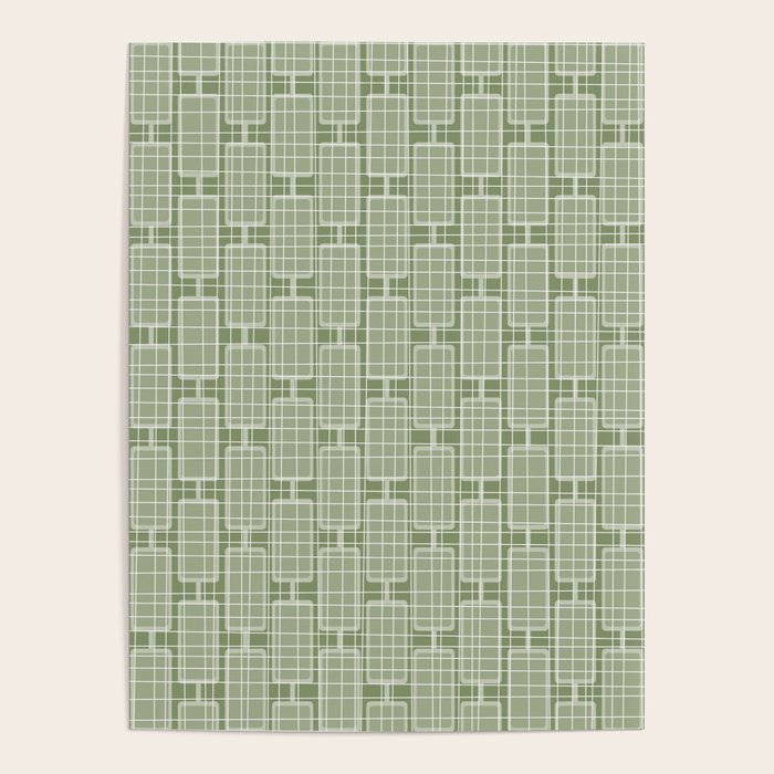 Mid Century Modern Woven Link Pattern in Green Sage Poster Gallery Image 4
