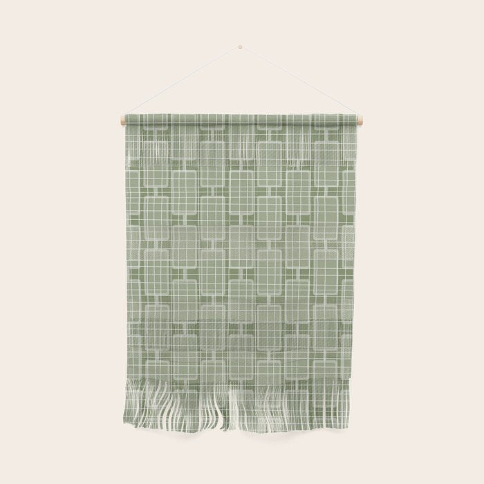 Mid Century Modern Woven Link Pattern in Green Sage Wall Hanging Gallery Image 1