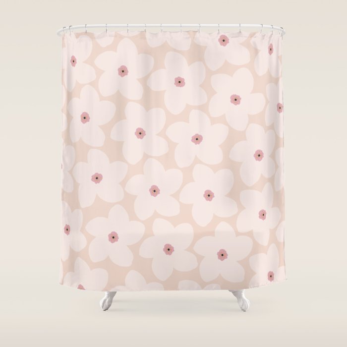 Blush Pink Retro Flower Shower Curtain Gallery Image 1