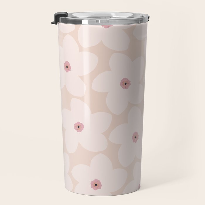 Blush Pink Retro Flower Travel Mug Gallery Image 3