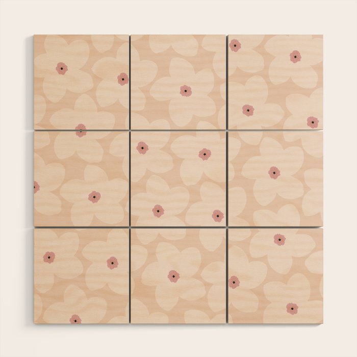 Blush Pink Retro Flower Wood Wall Art Gallery Image 1