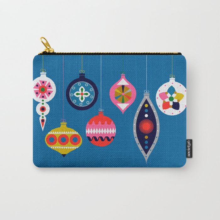 Retro Christmas Baubles on a dark background Carry All Pouch Gallery Image 1