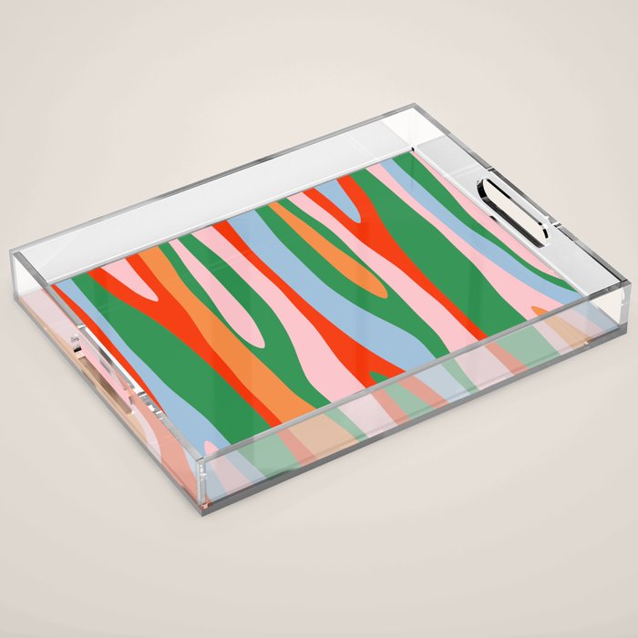 Bold and Colorful Abstract Wild Stripes Modern Multicolor Pattern Acrylic Tray Gallery Image 1