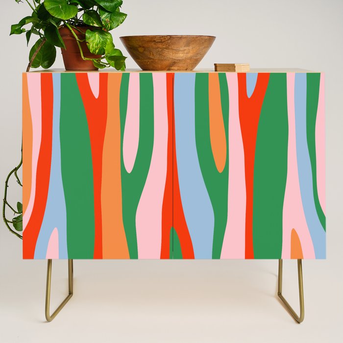 Bold and Colorful Abstract Wild Stripes Modern Multicolor Pattern Credenza Gallery Image 1