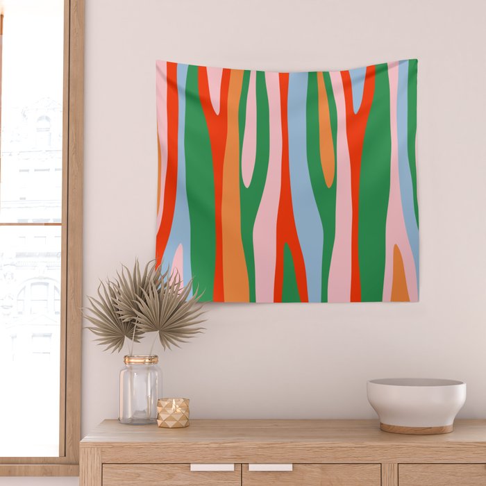 Bold and Colorful Abstract Wild Stripes Modern Multicolor Pattern Wall Tapestry Gallery Image 2