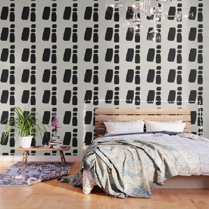 Mid Century Modern Minimalist Abstract Art Brush Strokes Black & White Ink Art Square Shapes Wallpaper Gallery Image 3