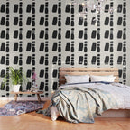 Mid Century Modern Minimalist Abstract Art Brush Strokes Black & White Ink Art Square Shapes Wallpaper Gallery Image 3