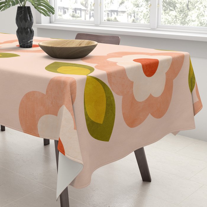 retro daisy minimal pink Tablecloth Gallery Image 3