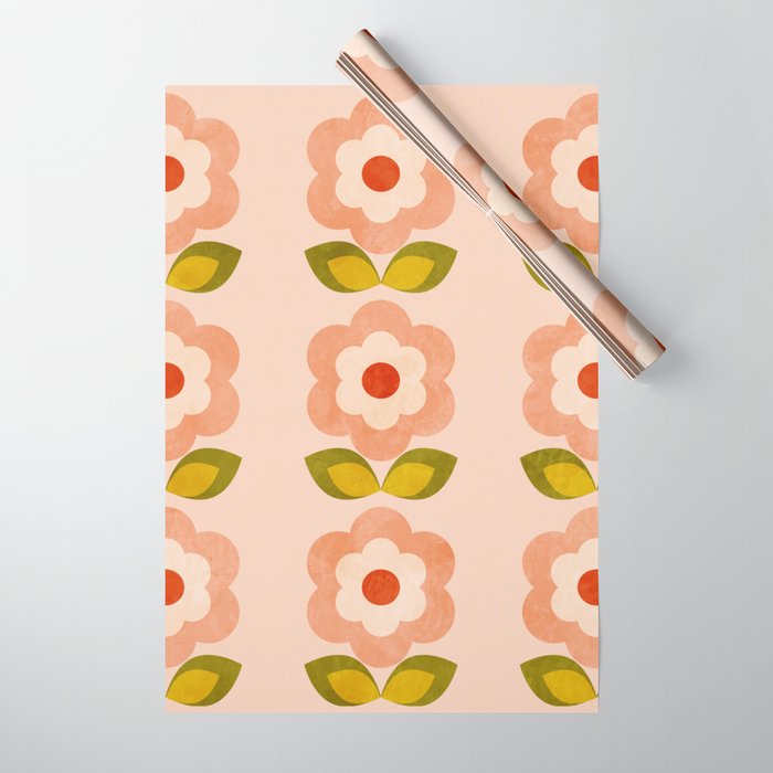 retro daisy minimal pink Wrapping Paper Gallery Image 1