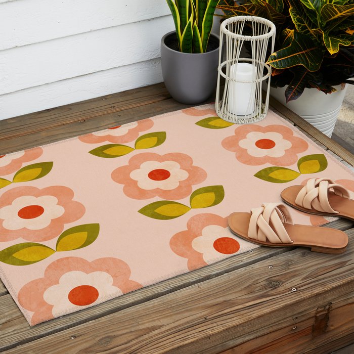 retro daisy minimal pink Outdoor Rug Gallery Image 2