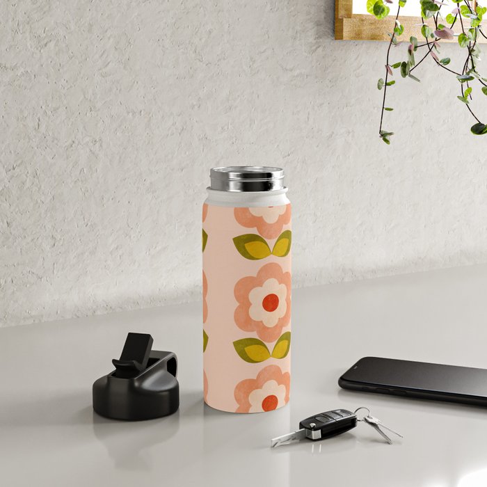 retro daisy minimal pink Water Bottle Gallery Image 4
