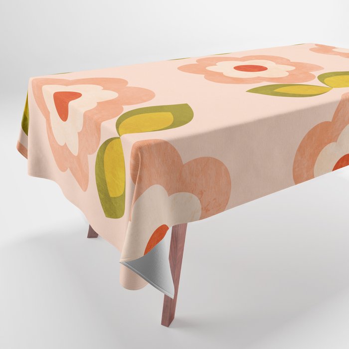 retro daisy minimal pink Tablecloth Gallery Image 1