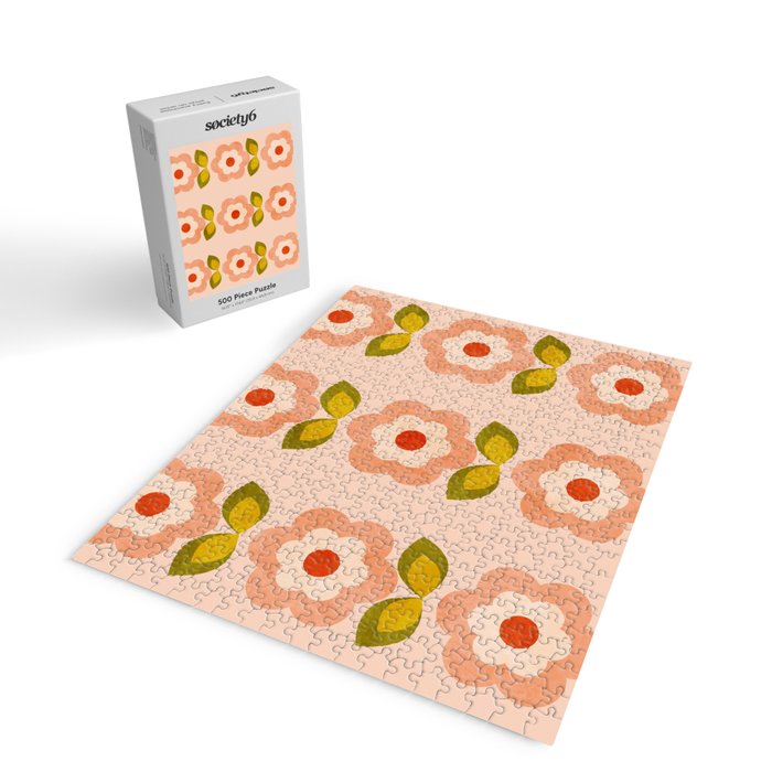 retro daisy minimal pink Jigsaw Puzzle Gallery Image 2