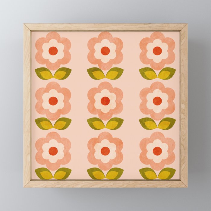 retro daisy minimal pink Mini Art Print Gallery Image 1