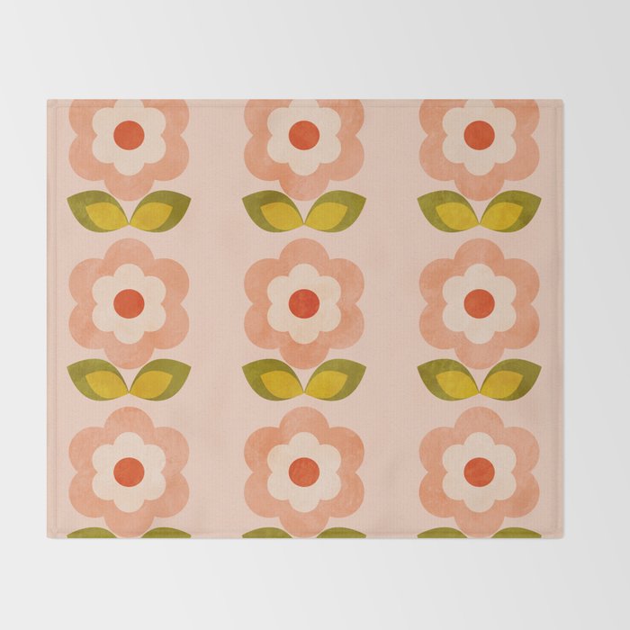 retro daisy minimal pink Throw Blanket Gallery Image 2
