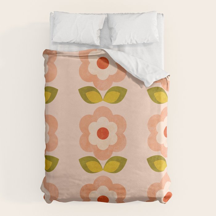 retro daisy minimal pink Duvet Cover Gallery Image 1