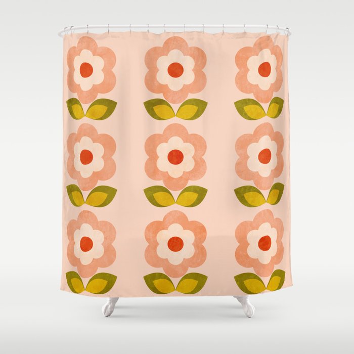 retro daisy minimal pink Shower Curtain Gallery Image 1