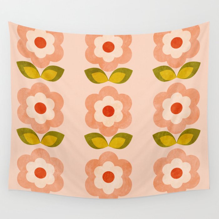 retro daisy minimal pink Wall Tapestry Gallery Image 4