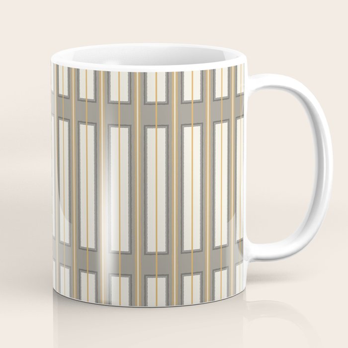 Geometric Minimal Geo Box Neutral Striped Pattern in Gray Cream Ochre Coffee Mug Gallery Image 1