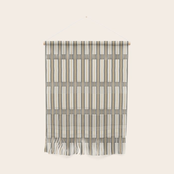 Geometric Minimal Geo Box Neutral Striped Pattern in Gray Cream Ochre Wall Hanging Gallery Image 1